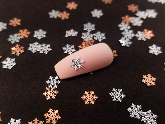 6mm Silver Toned Metal Snowflake Christmas Cabochons, Cute Nail Art Cabs, Charms, Winter Holiday Frozen Resin Shaker Embellishments
