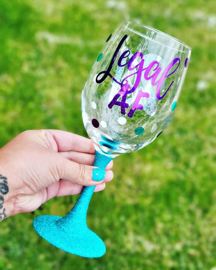 Legal Af 21st Birthday Glass, Wine Finally 21 Gift, Glitter Princess, Polka-Dot Milestone Glass