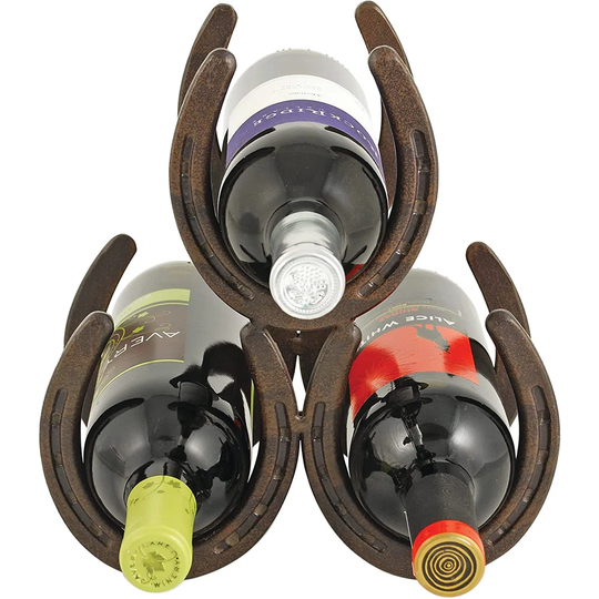 Horseshoe Countertop Metal Wine Rack, Cast Iron Wine Bottle Holder, Holds 3 Standard Wine Bottles, 10" X 5.5" X 8.5"