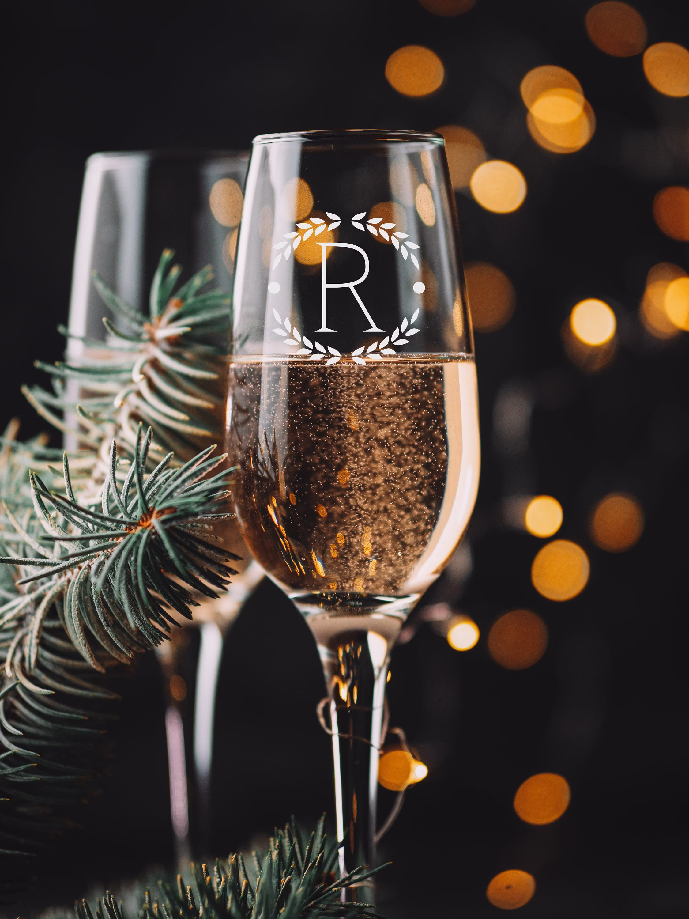 Custom Engraved Champagne Glass, Flutes, Toast Monogram Etched Personalized Stem Gift