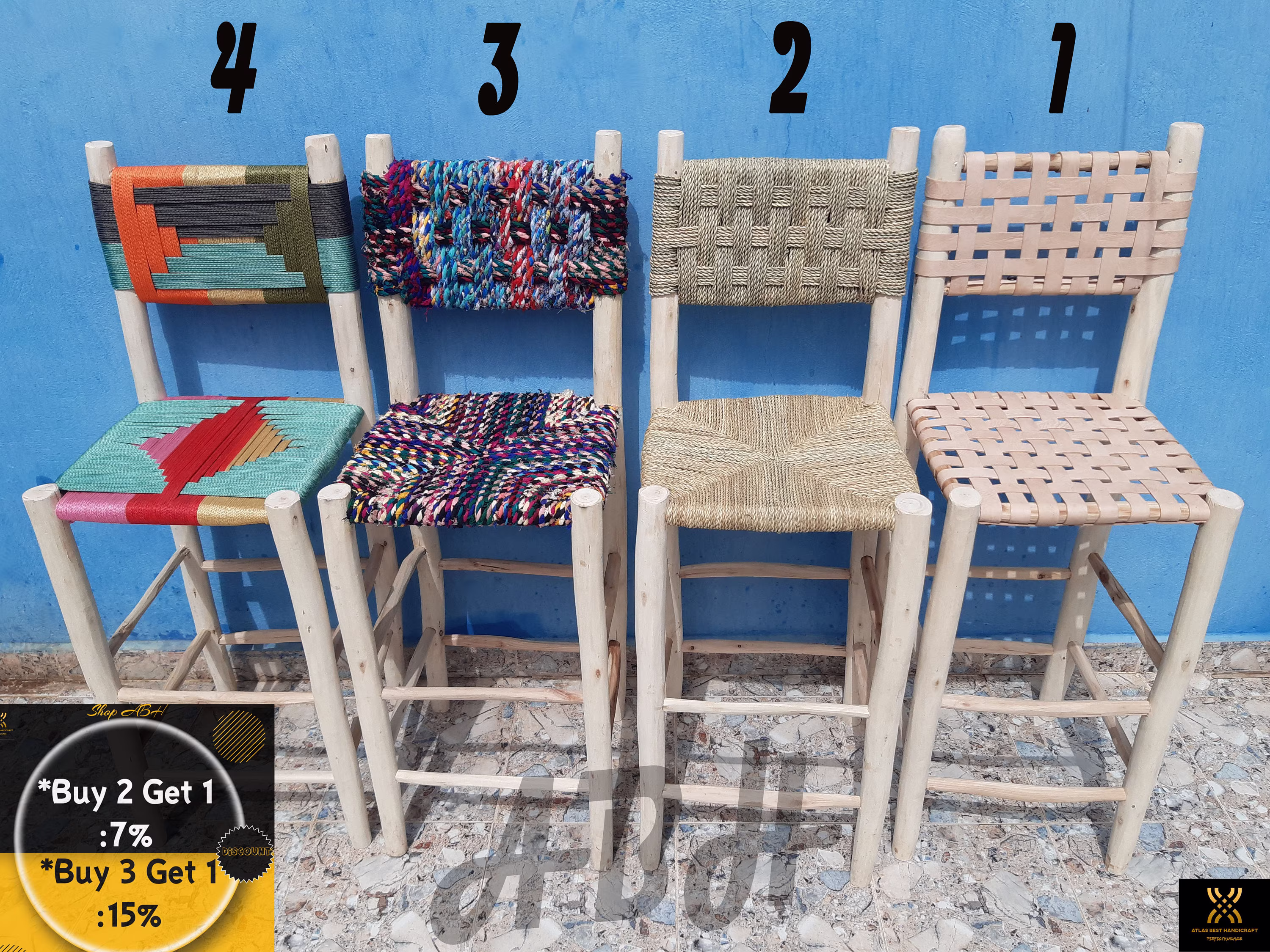 Tabouret De Bar Marocain, Tabourets En Bois Faits À La Main, Tabouret Avec Dos, Accessoires Bar, Cadeaux Bar