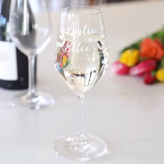 Personalised Name Floral Wine Glass