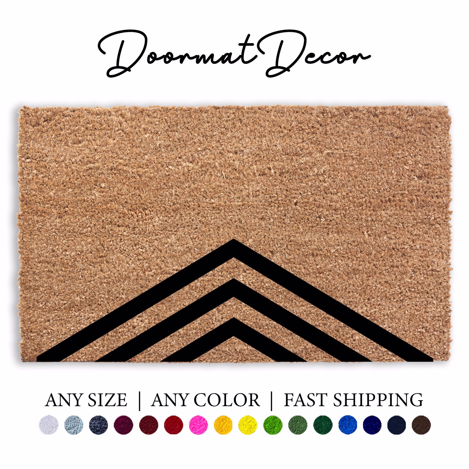 Geometric Pattern Welcome Doormat, Modern Flocked Coir Outdoor Rug, Custom Personalized Door Mat, Lines Arrow, Minimalist