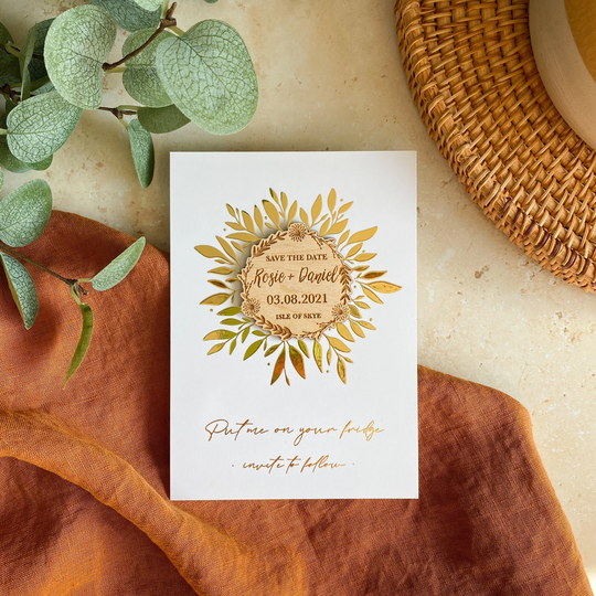 Save The Date Magnet Floral Wreath, Wooden The Date, Rustic Minimal Botanical Daisy Modern