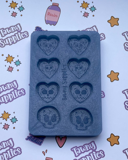 Heart Skull Stud Earring Pallette Mould, Kawaii Resin Mold, Craft, 3mm Thick