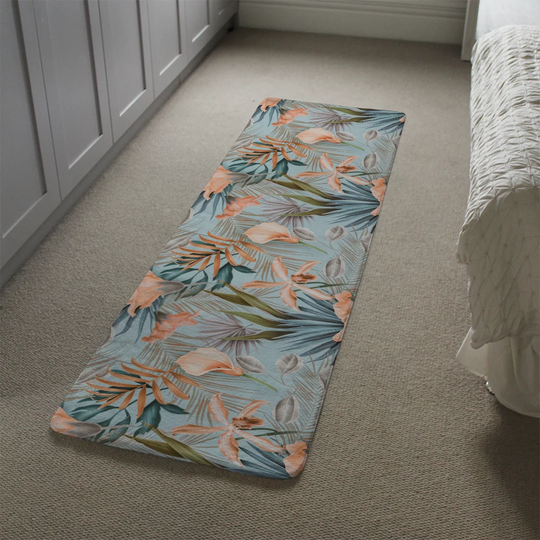 Labrie Tropical Flowers Designer Shaggy Blue/Orange/Grey Rug