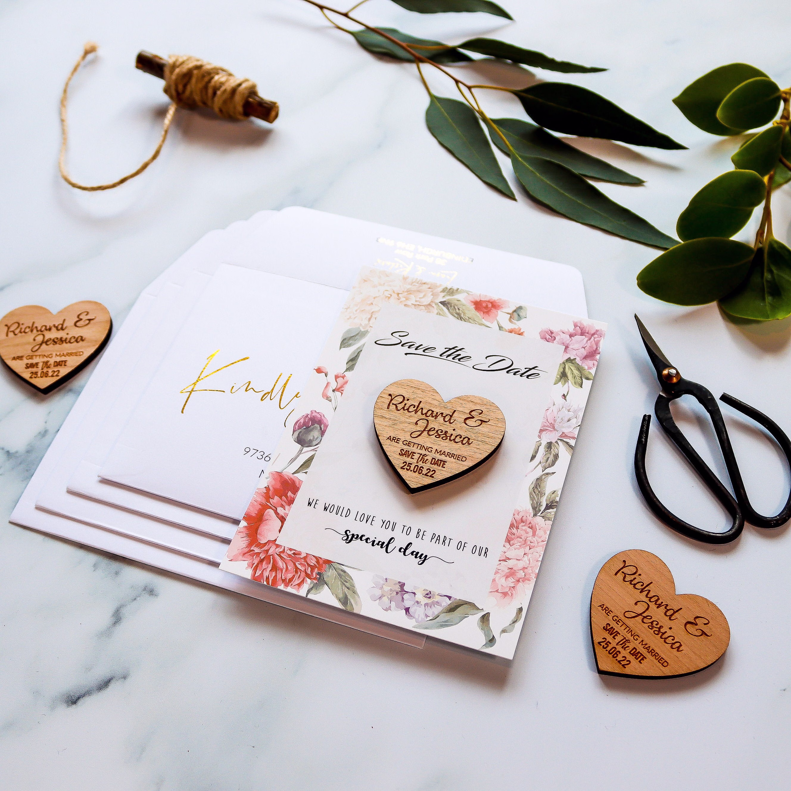 Wedding Save The Dates Magnet + Cards, Rustic Wooden Date, Personalised Evening, Invite With Free Envelope, Floral