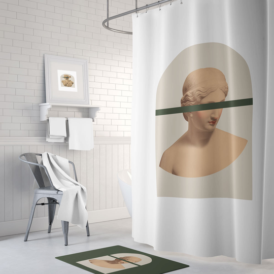 Greek Statue Shower Curtain, Bust Decor, Green Bathroom Decor