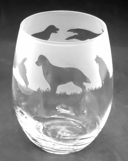 36Cl Stemless Wine/Water Glass With Flatcoat Retriever Dog Design