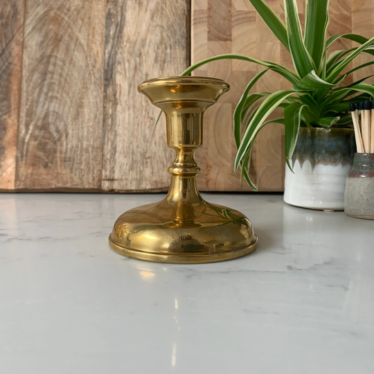 Brass Toned Candle Holder Adjustable Opening Taper Candlestick, Lightweight Small Holder, Retro Interiors