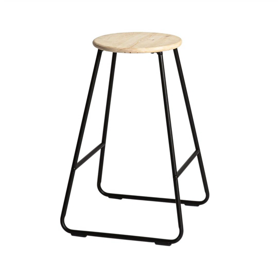 1X 66Cm Pine/Black Wooden Bar Stool - Breakfast Kitchen Island Counter Living Room Dining Chair Set With Footrest For Caf And Pub