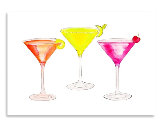 3 Cocktail Glasses - Art Print on Paper
