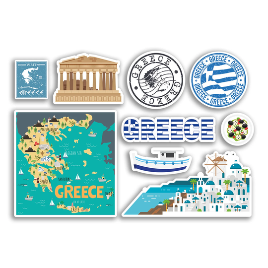 A5 Sticker Sheet Greece Landmarks Vinyl Stickers - Greek Map Airport Stamps Skyline Flag Travel Holiday Culture City Aesthetic #78486
