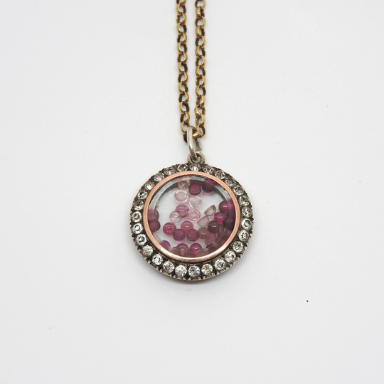 Antique Victorian Silver, 9Ct. Rolled Gold, Paste, & Cabochon Tourmaline Shaker/Photo Locket. Circa 1890 - 1910