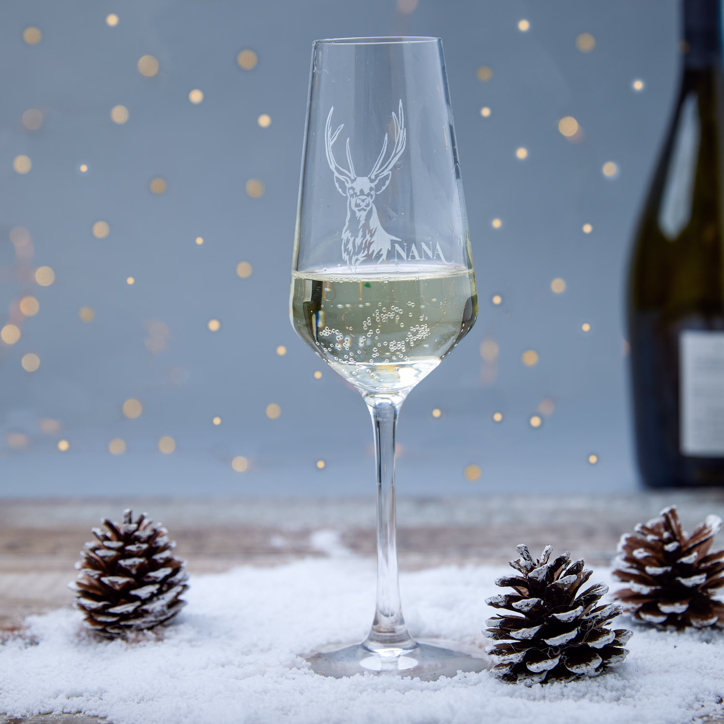 Personalised Champagne Glass With Engraved Stag, Stag Gift, Glass, Christmas Glasses