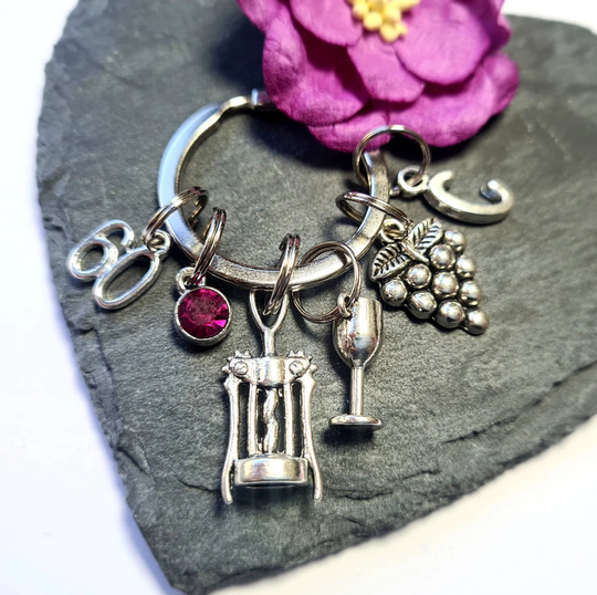Ladies 60Th Birthday Gift, Keychain, Wine Lover, Age Gifts, Personalised Birthstone Keyring