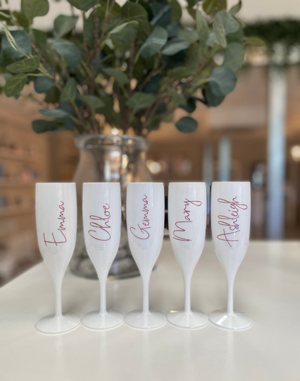 Personalised Prosecco Flute Champagne Glass Reusable Plastic Bridesmaids Gift Wedding Day Hen Party Bride
