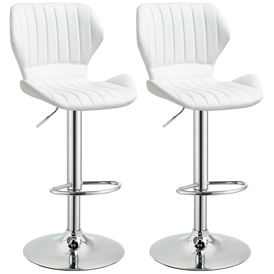 Bar Stool Set of 2 PU Leather Adjustable Height Swivel Chairs Footrest | Aosom Ireland