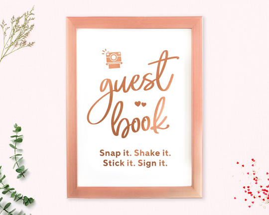 Polaroid Style Guest Book Wedding Sign - Real Foil, Wedding, Please Sign, Table Guest A4, A5, Us Sizes, Rosegold, Silver, Gold