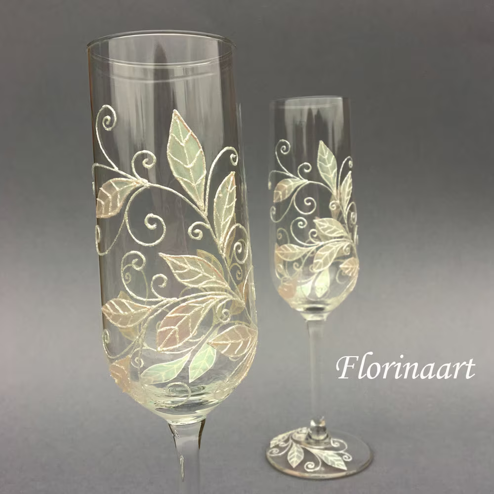 Wedding Flutes.champagne Toasting Glasses, Pearl Wedding White Flutes