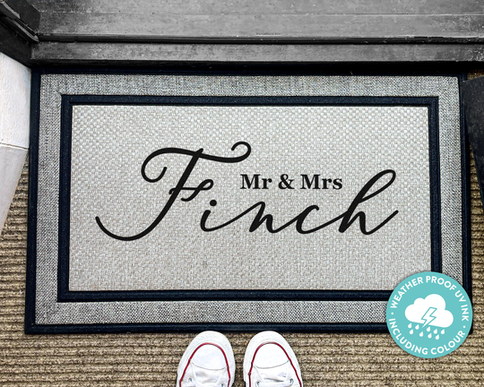 Newlywed Couple Personalized Rug - Outdoor Doormat Family Name Housewarming Gift Mr & Mrs Gifts Washable Custom
