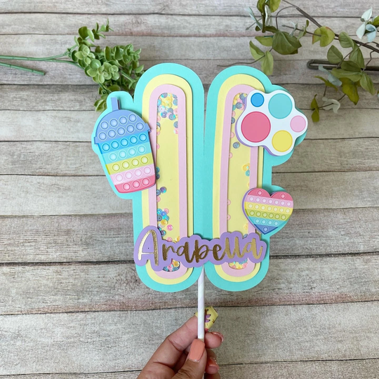 Pastel Pop It Bubble Fidget Toy Birthday Party Personalized Cake Topper. Simple Dimple. Decorations. It Topper