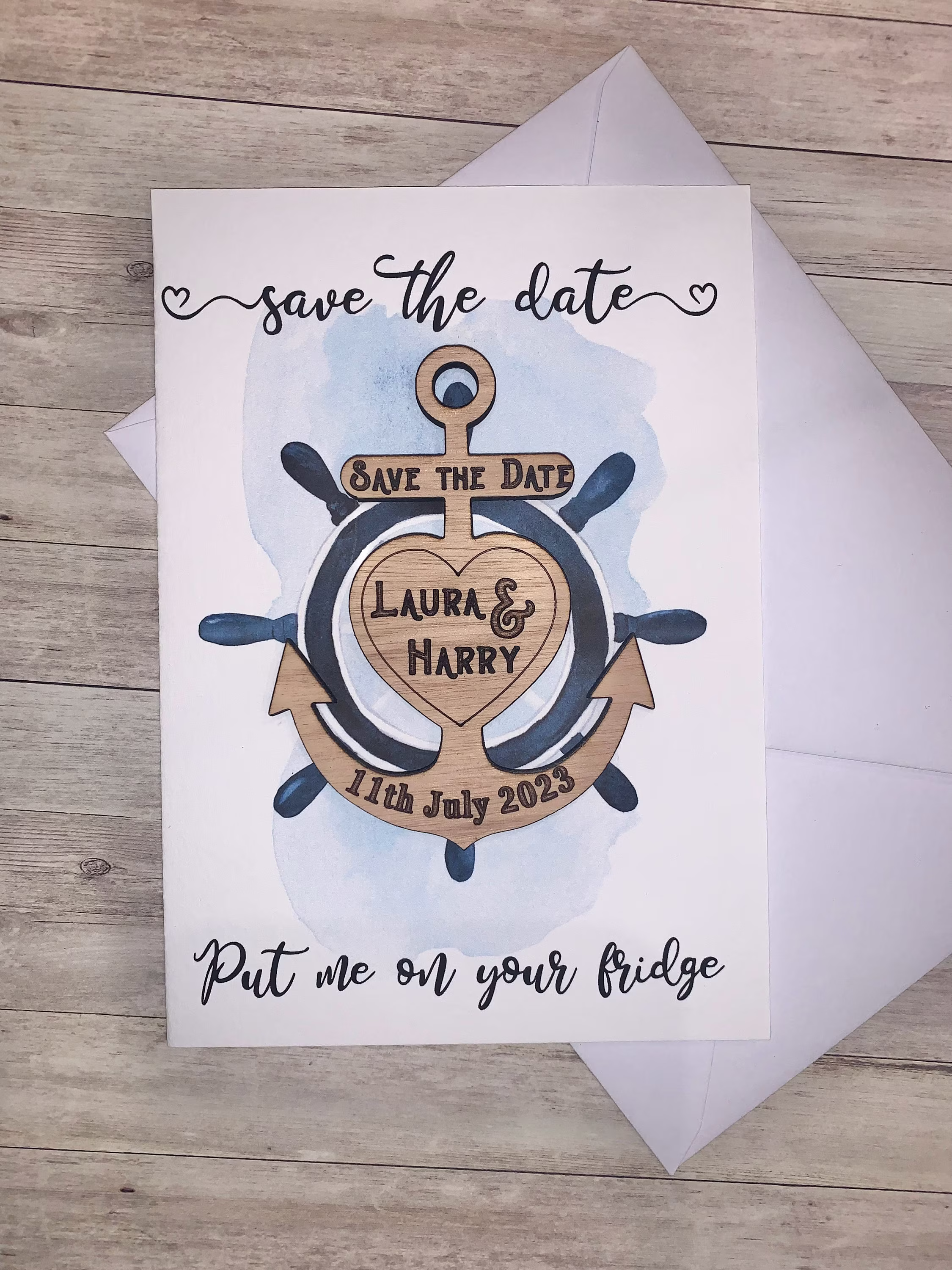Anchor Wooden Save The Date Magnet | Personalised Save The Date Magnet