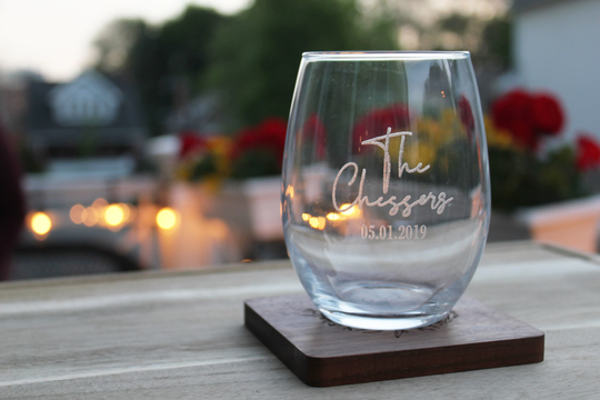Custom Stemless Wine Glass/Laser Engraved Etched Bridal Party Glasses Bridesmaid Gift Wedding Favors Branded
