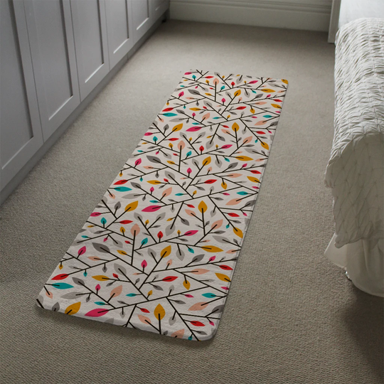 Macri Autumn Leaves and Twigs Designer Shaggy White/Red/Yellow Rug