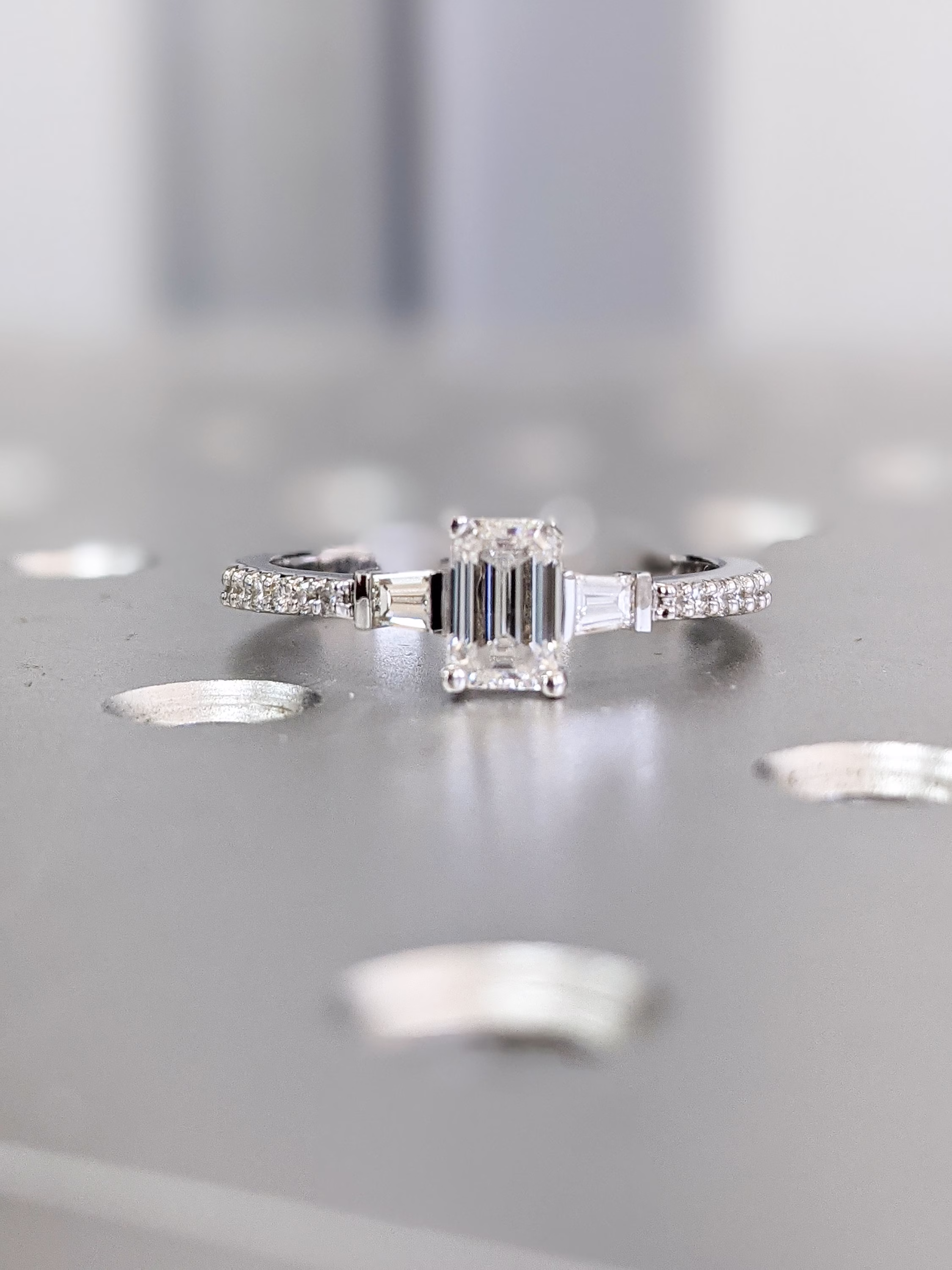 0.5Ct Emerald Cut Engagement Ring, Baguette Half Eternity Diamond Ct Solid 14K Gold Moissanite