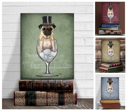 Pug Gift - in Wine Glass Print For Pug Owner Lover Mom Anniversary Gifts Boyfriend Dad Wall Art