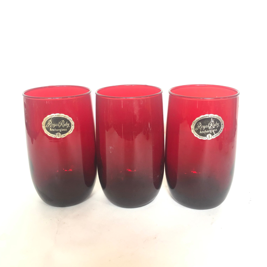 Set Of 3 Royal Ruby Red 10Oz Cocktail Glasses By Anchor Hocking Glass Corp. Usa