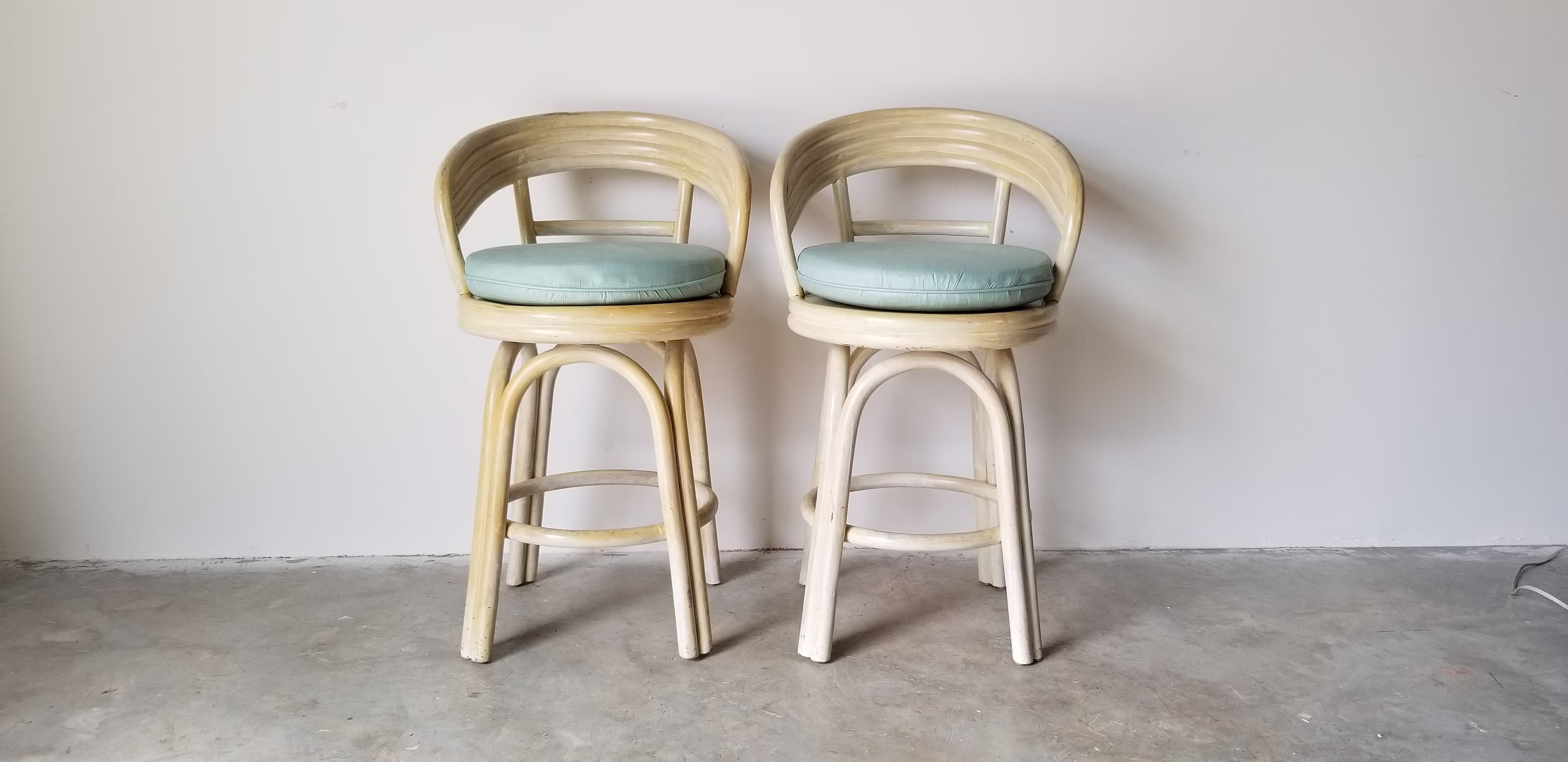 Vintage Swivel Bamboo Bar Stools - A Pair