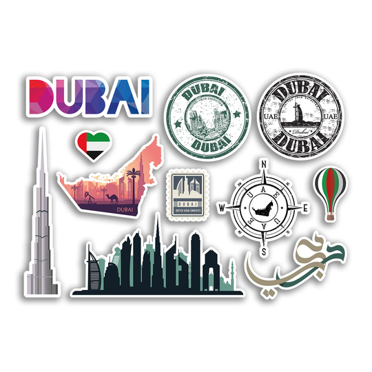 A5 Sticker Sheet Dubai Landmarks Vinyl Stickers - United Arab Emirates Uae City Map Stamp Skyline Travel Holiday Culture Aesthetic #78503