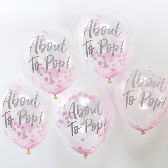 About To Pop Pink Confetti Baby Shower Balloons - Oh Pack Of 5