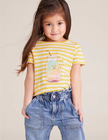 Pure Cotton Sequin Milkshake T-Shirt (2-7 Yrs) yellow