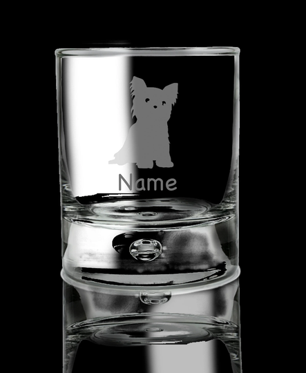 Yorkie Dog Yorkshire Terrier Personalised Personalised Whiskey Glass. Hand Etched Gift Bartender.237