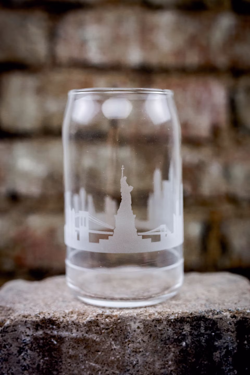 New York City Skyline Glass Can - Ice Coffee Cup Etched Gift Panoramic Design