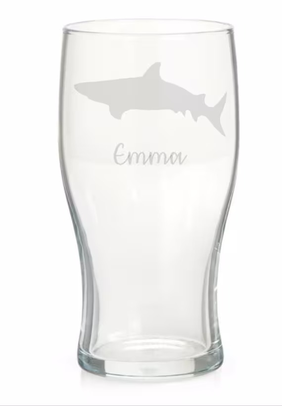 Personalised Shark Engraved Pint Glass, Gift, Gifts, Lover