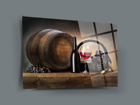 Wine Barrel Glass Wall Art-Large Decor Living Room-Natural & Vivid Home Decor-Farmhouse Decor-Drink Painting