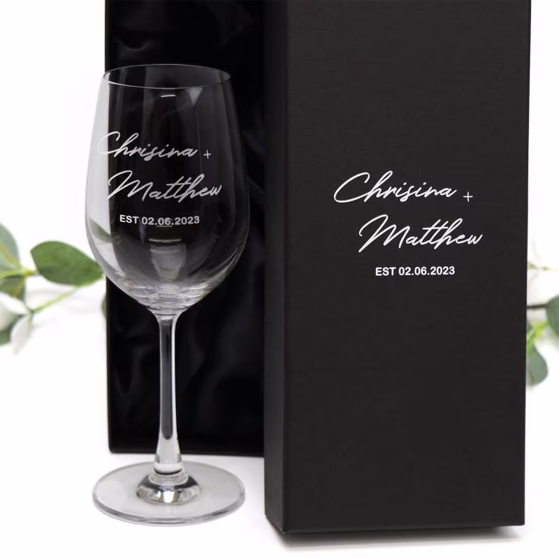 Personalised Engraved 350Ml Wine Glass Wedding Bridesmaid Favour With Printed Gift Box Option