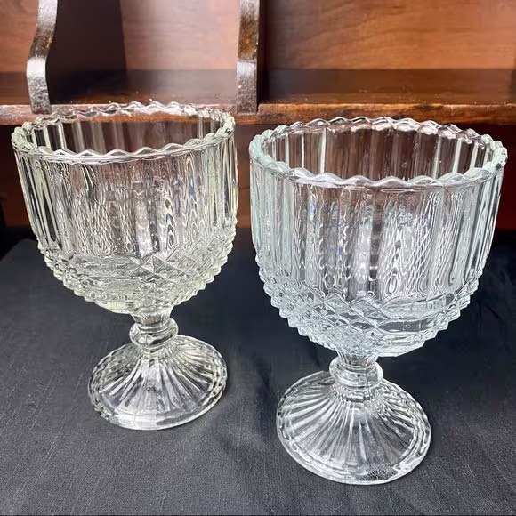 Vintage Pressed Glass Goblet Diamond Point Pattern