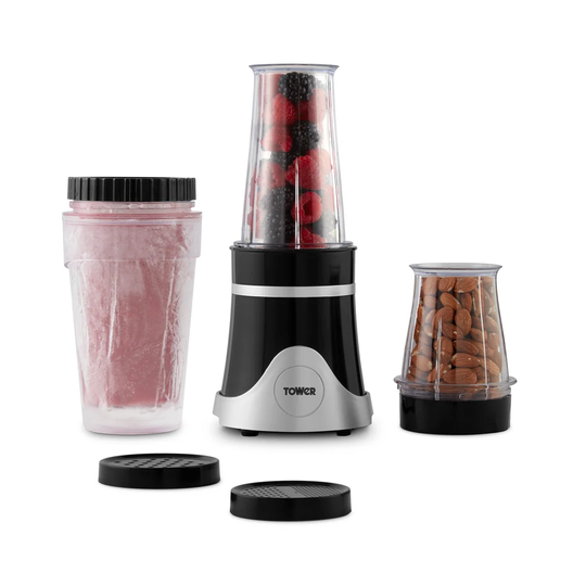 Tower T12048BLK Table Blender, Stainless Steel Blades, Includes 5 Attachments, 250 W, Black
