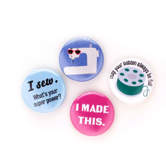 Sewing Button Set, 1 Inch Pin Back, Quilting Badges, Gift For Quilter, Machine