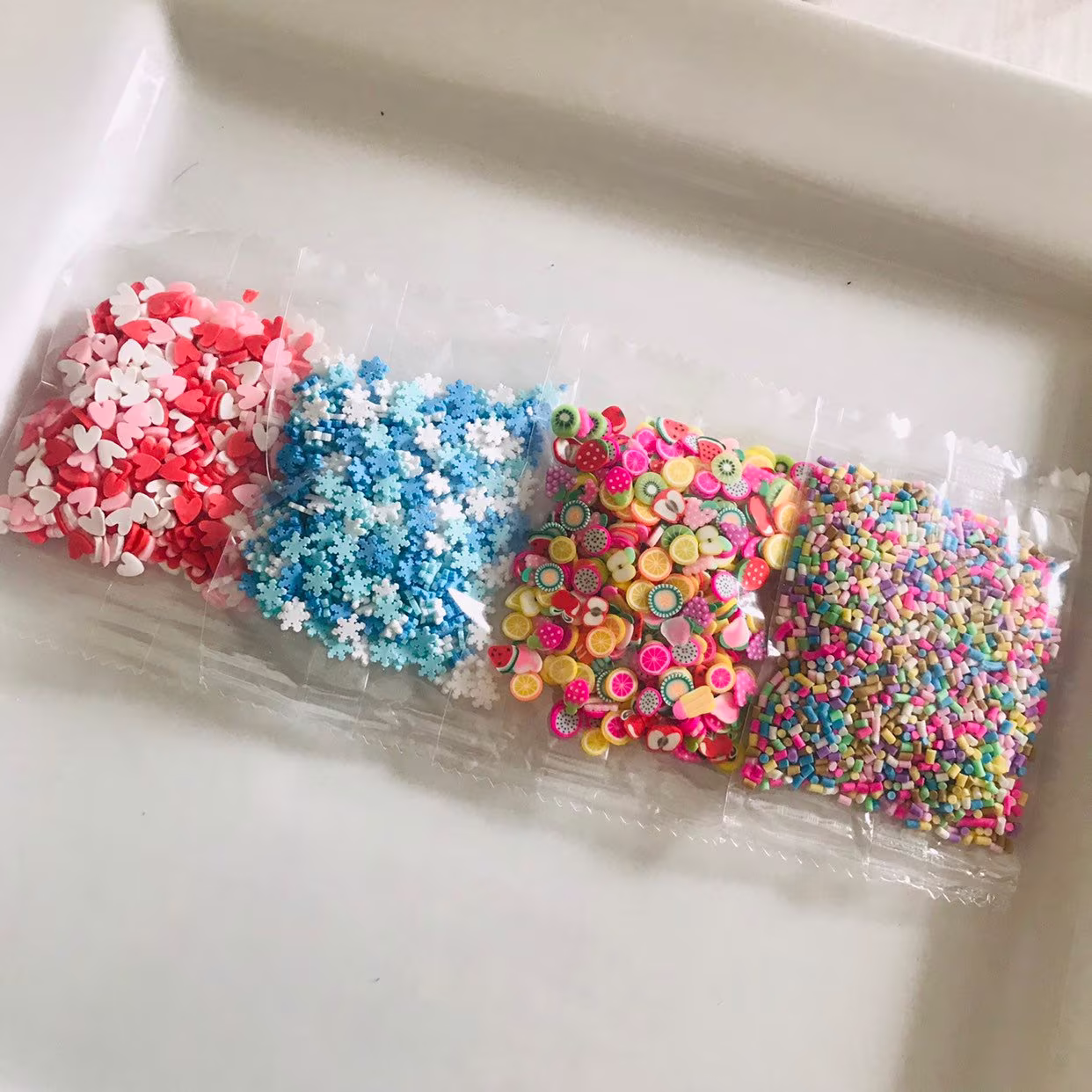 1Pack, Heart/Fruits/Snowflake/Candy Polymer Clay Slices, Soft Pottery, Charms For Shaker Filling
