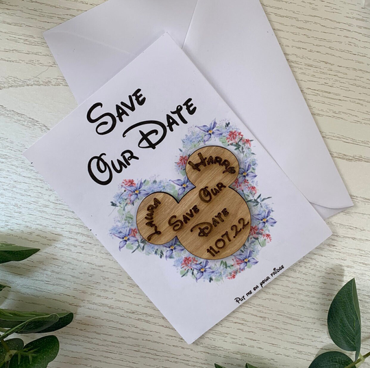 Micky Mouse Wooden Save The Date Magnet | Personalised Save The Date Magnet