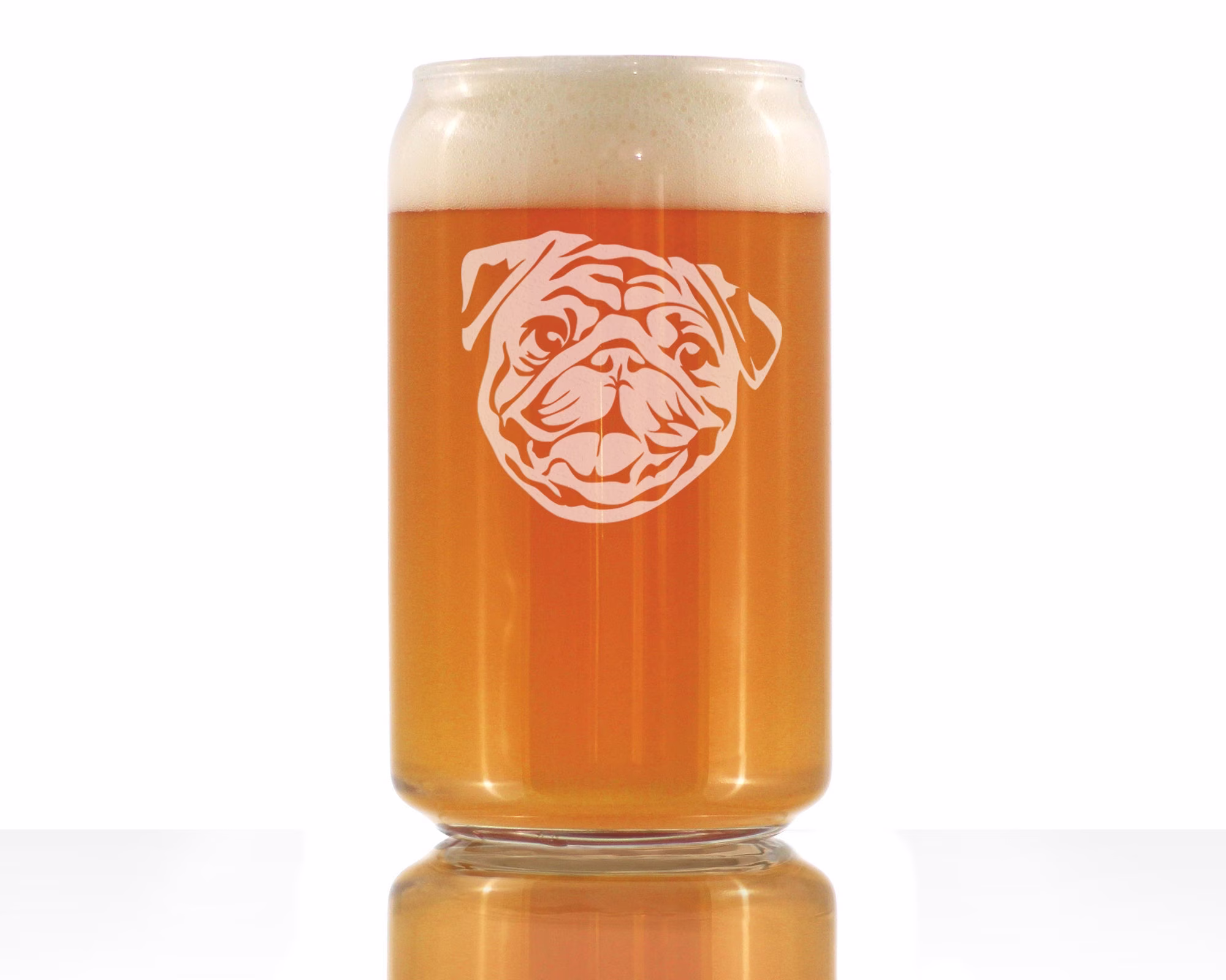 Pug Face - Cute Funny Beer Can Pint Glass, Etched Sayings Gifts For Dog Lovers With Pugs