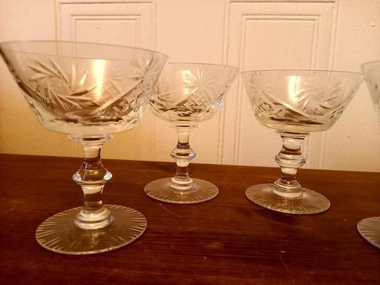 Vintage Bohemia Crystal Cut Pinwheel & Pineapple Pattern Dessert Cocktail Glasses
