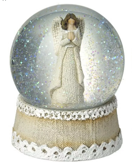 Christmas Praying Angel Winter Wonderland Glitter Snow Globe Snowglobe With Lace Design Base
