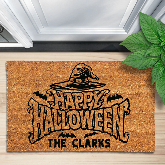 Halloween Door Mat, Decor, Welcome Happy Halloween, Fall Decor